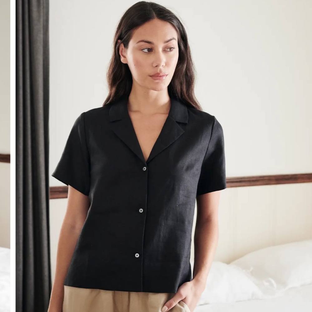 Quince black linen shirt and short set